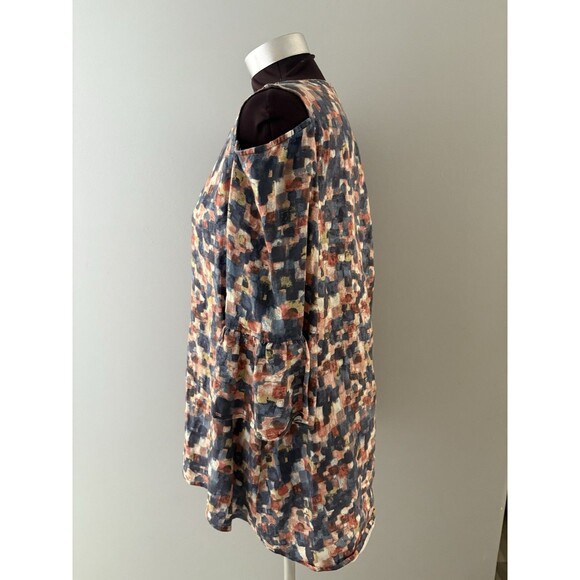 John Mark Linen Tunic Top Size S Blue Brown Bell Sleeve Oversize Lagenlook Fall - Picture 4 of 16